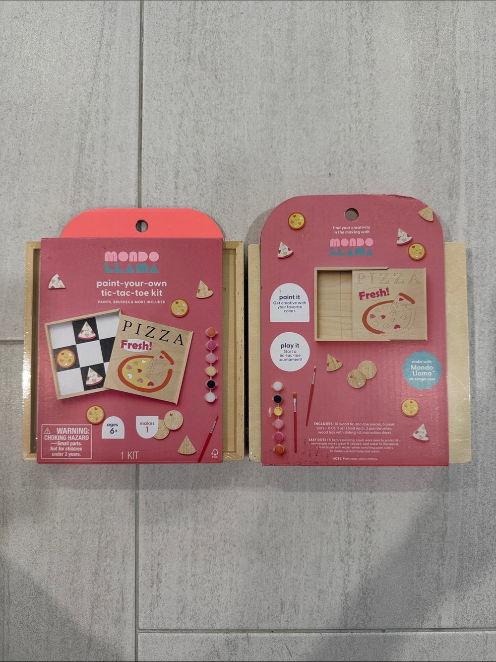 Kids Paint-Your-Own Pizza Tic-Tac-Toe Kit - Pink
